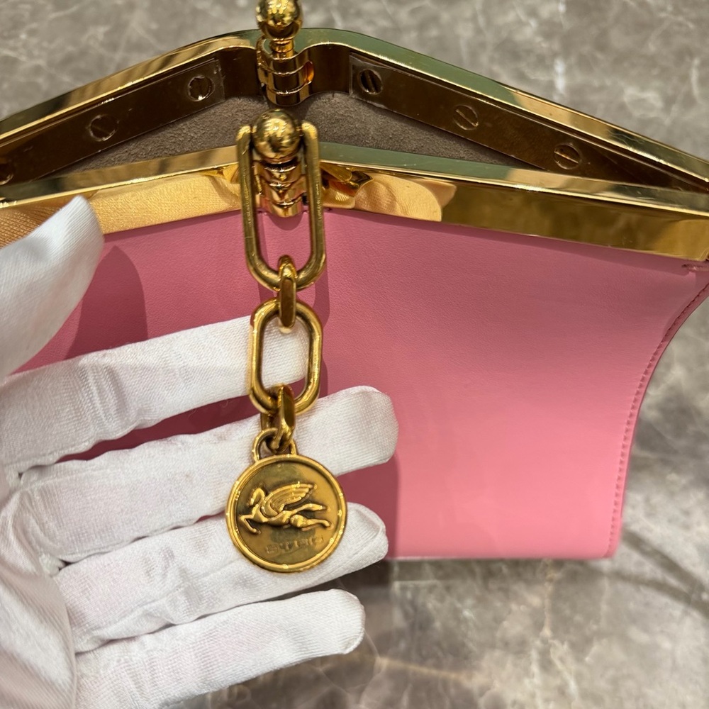 Etro Pink Leather Shoulder Bag with Gold-Tone Trim - Picture 13 of 15